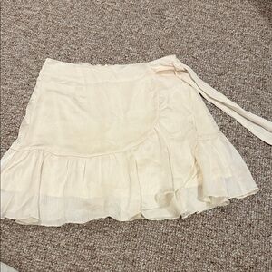 Blue Rain Cream Mini Skirt with Ruffle Hem